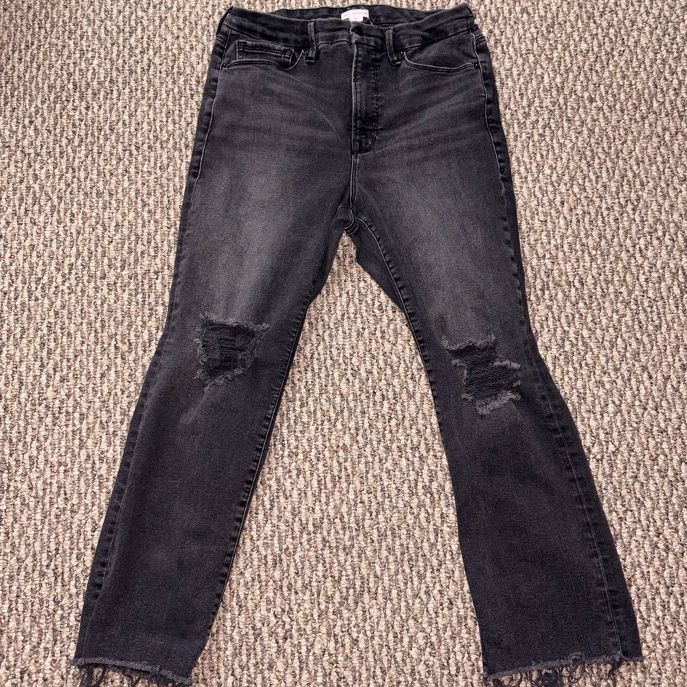Good American Black Distressed Ripped Jeans